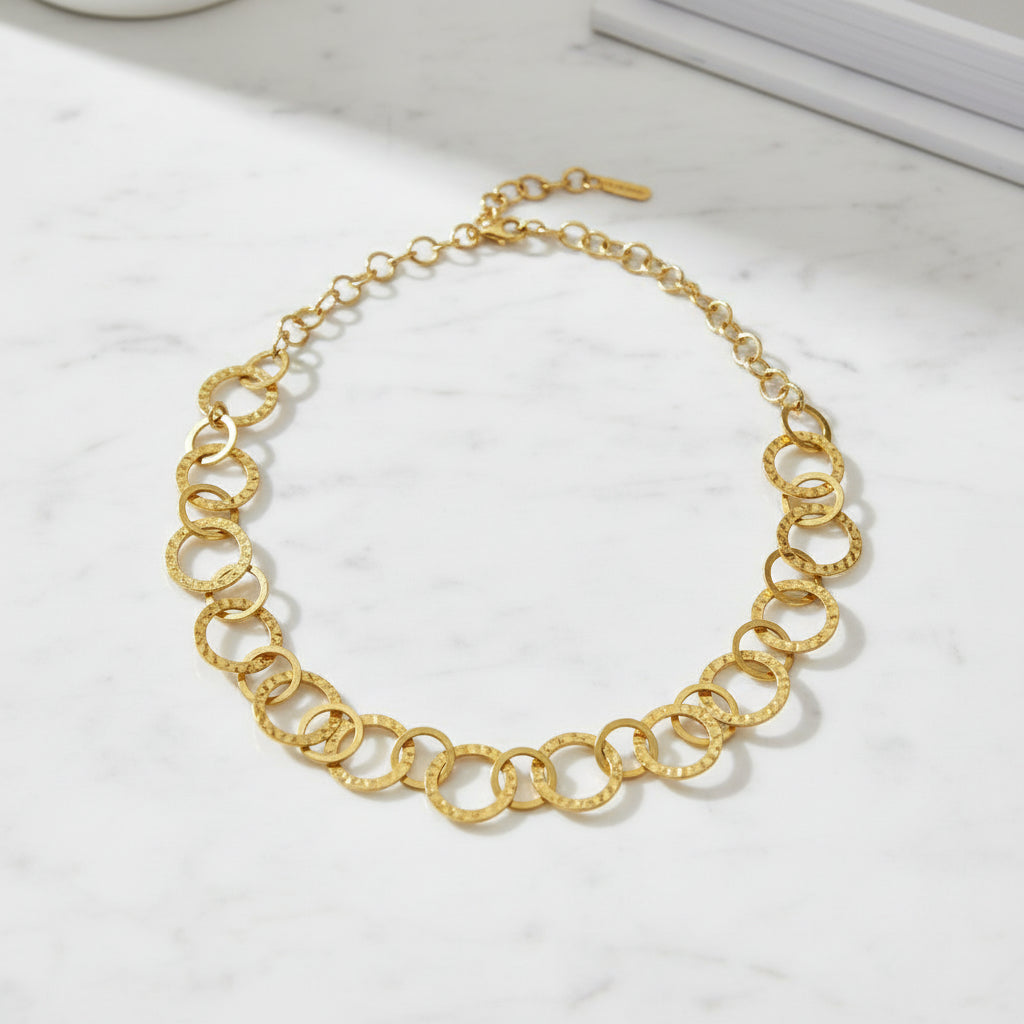 Gold chain link hoop necklace minimalist artisan jewelry