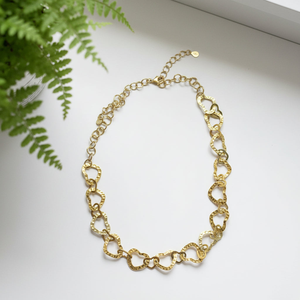 Gold heart link chain necklace minimalist artisan jewelry
