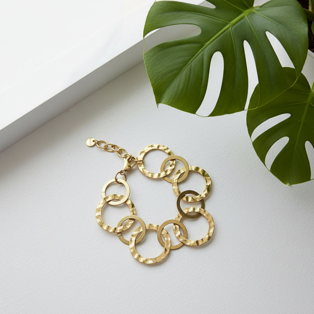 Gold circle link chain bracelet minimalist artisan jewelry