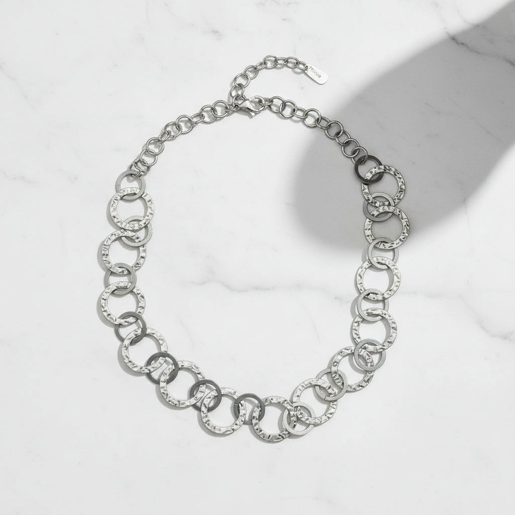 Silver chain link hoop necklace minimalist artisan jewelry