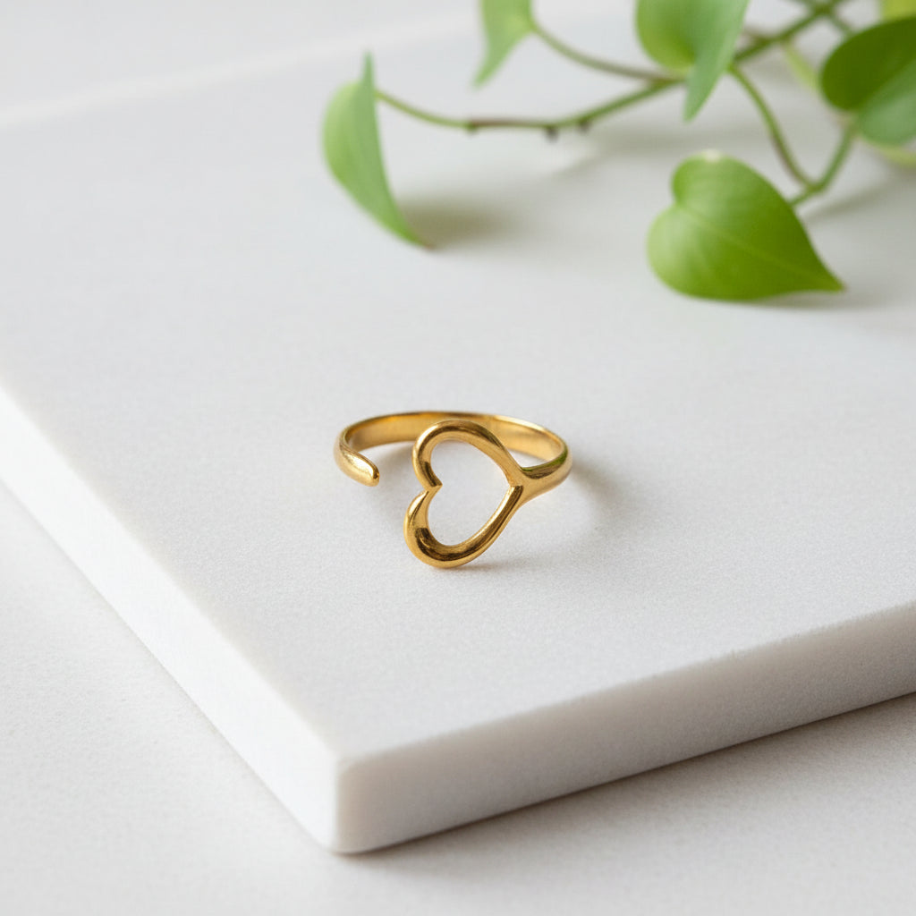 Gold plated open heart ring — delicate bohemian jewelry handcrafted in Bali