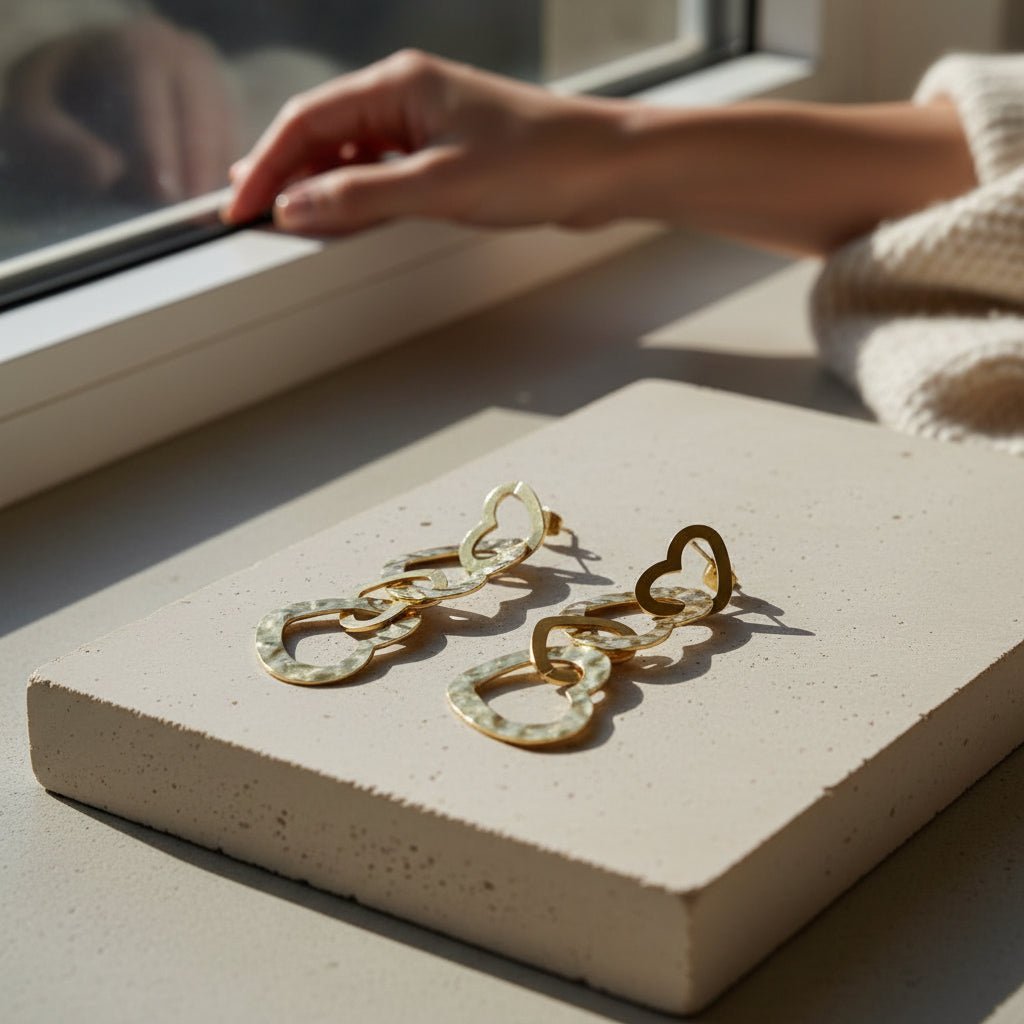 Linked Heart Earrings - Gold Stainless Steel - Best Life Apparel
