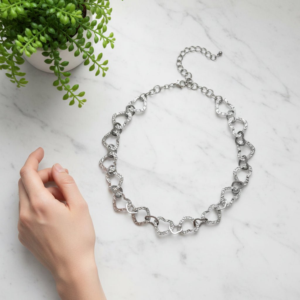 Linked Heart Necklace - Silver Stainless Steel - Best Life Apparel
