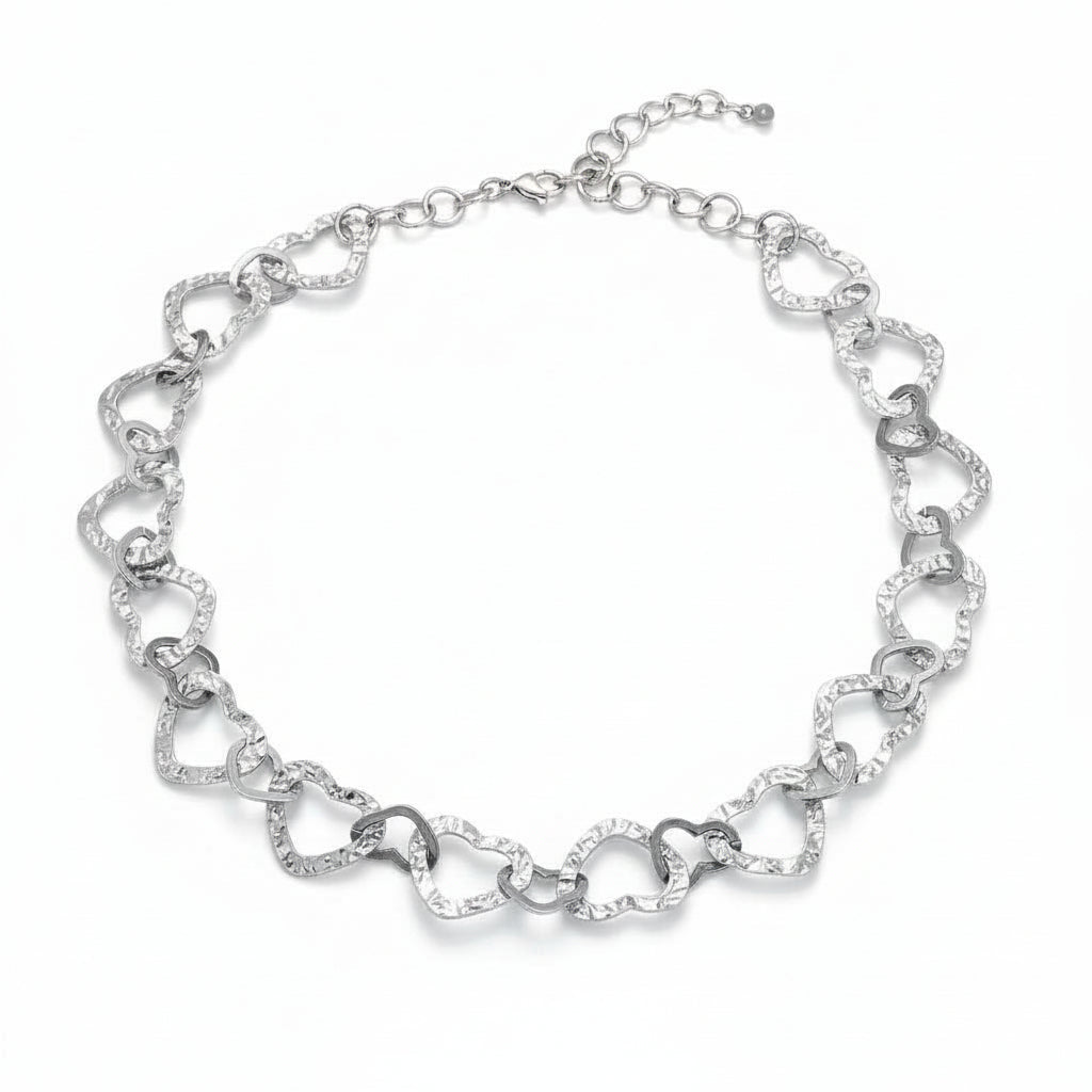 Linked Heart Necklace - Silver Stainless Steel - Best Life Apparel