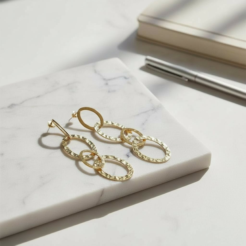 Linked Oval Earrings - Gold Stainless Steel - Best Life Apparel