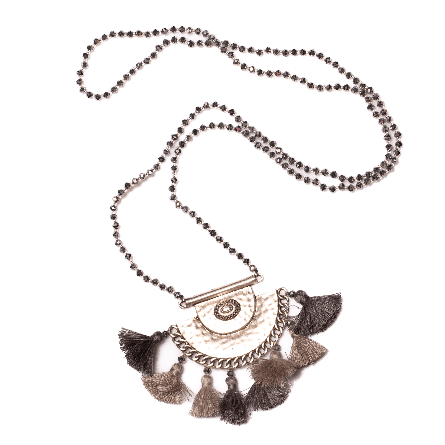 Long Crystal Necklace With Hammered Metal Pendant - Best Life Apparel