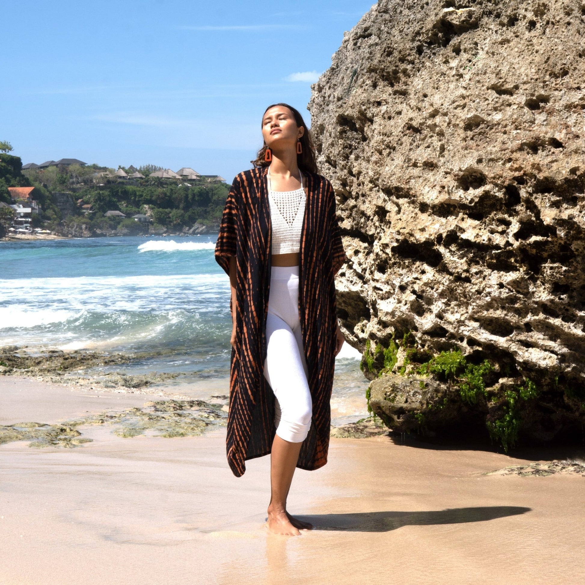 Long Kimono In Orange & Black Tie Dye - Best Life Apparel