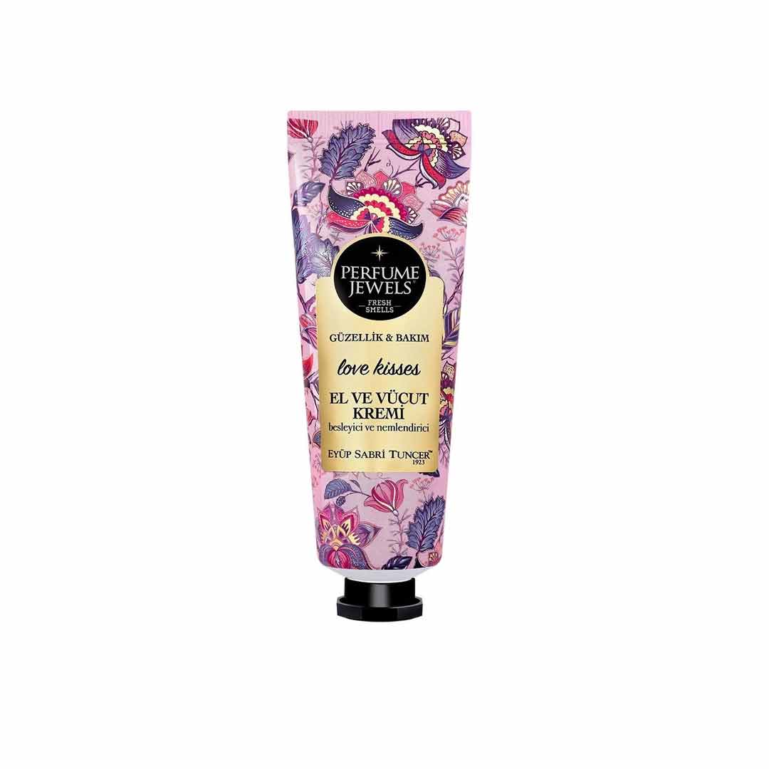 Love Kisses Hand & Body Cream – 50 ml tube with floral design and branding on a white background