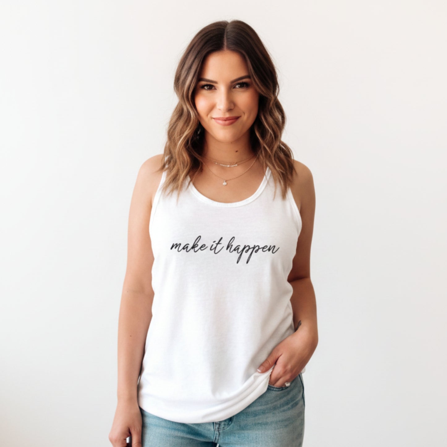 Make It Happen women's racerback tank — women's empowerment tank top, gift for ambitious women who get things done