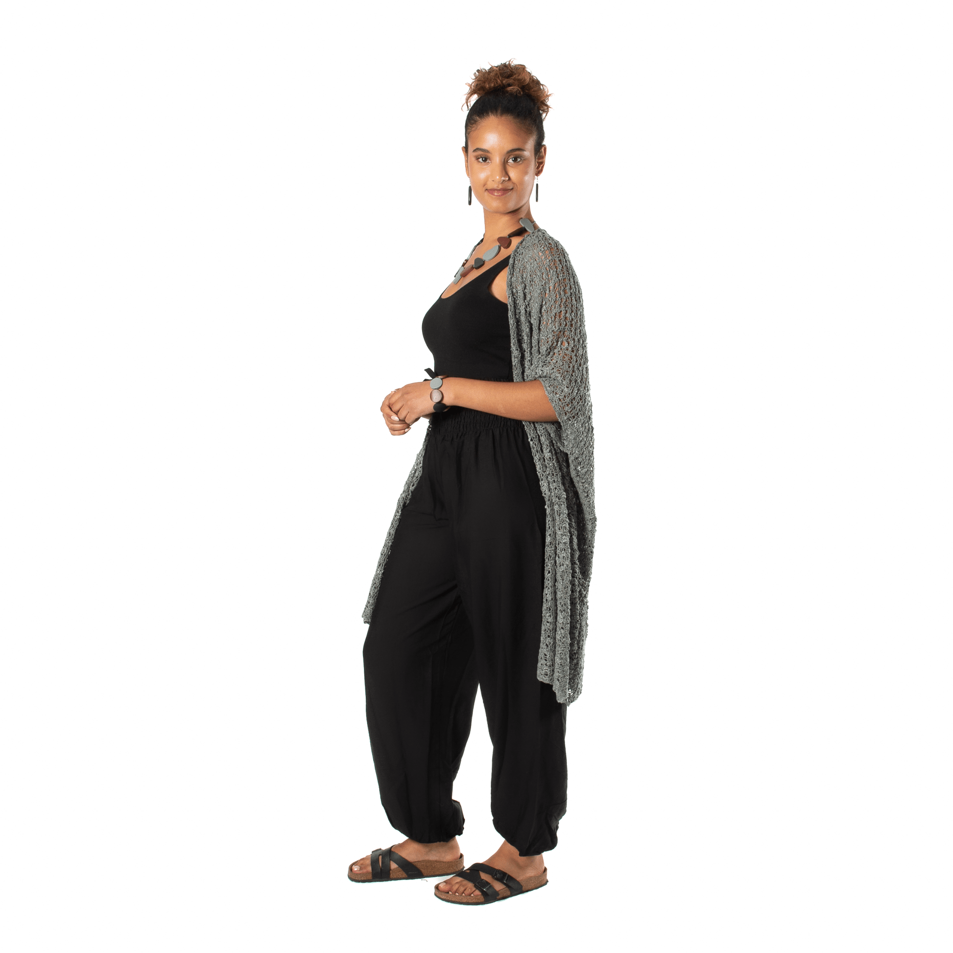 Mid Length Popcorn Knit Kimono - Grey - Best Life Apparel