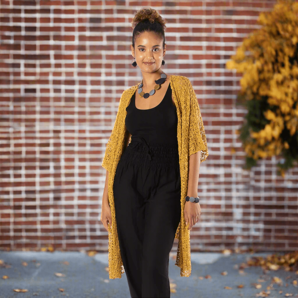 Mid Length Popcorn Knit Kimono - Mustard - Best Life Apparel