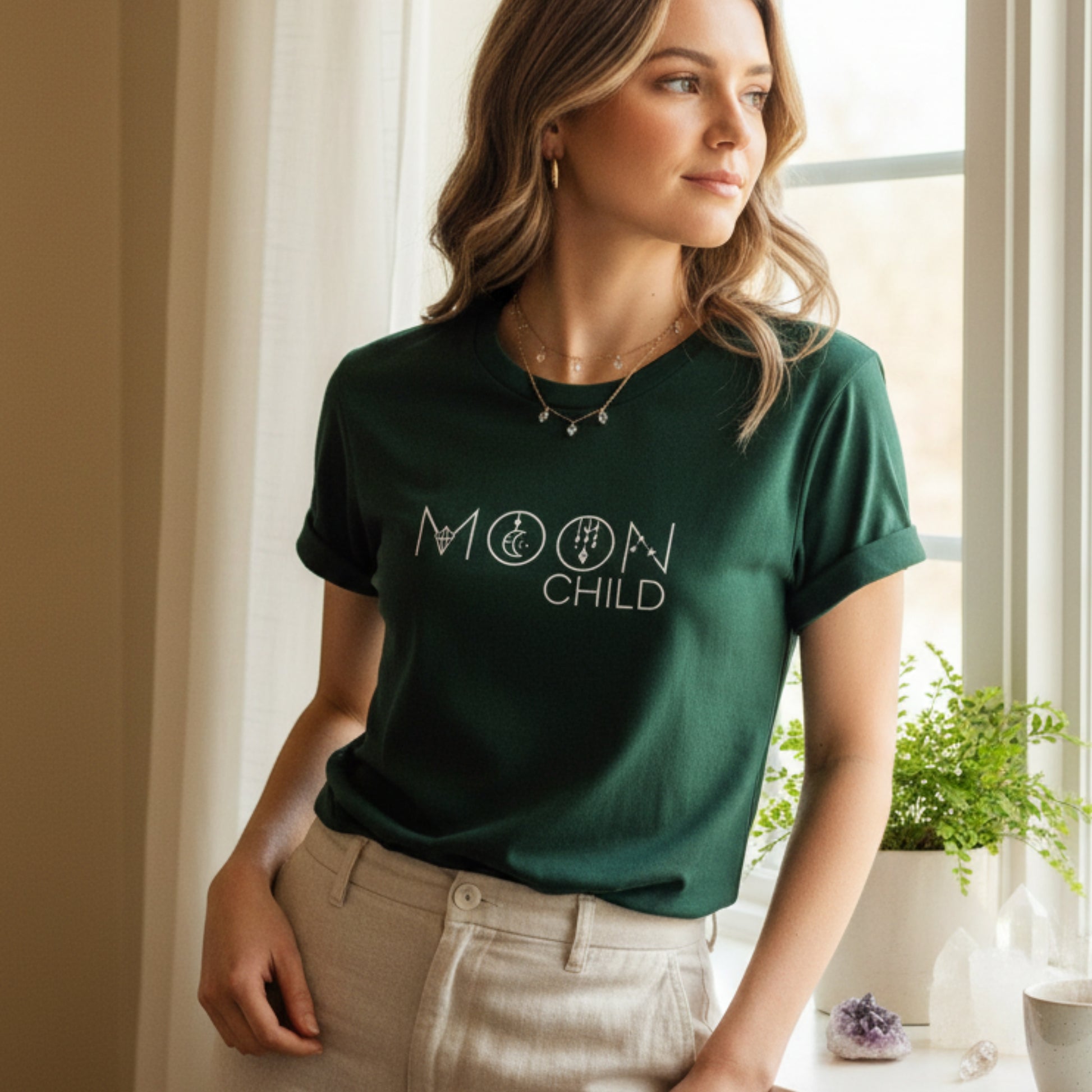 Women's Moon Child t-shirt — lunar energy gift for women who feel everything deeply