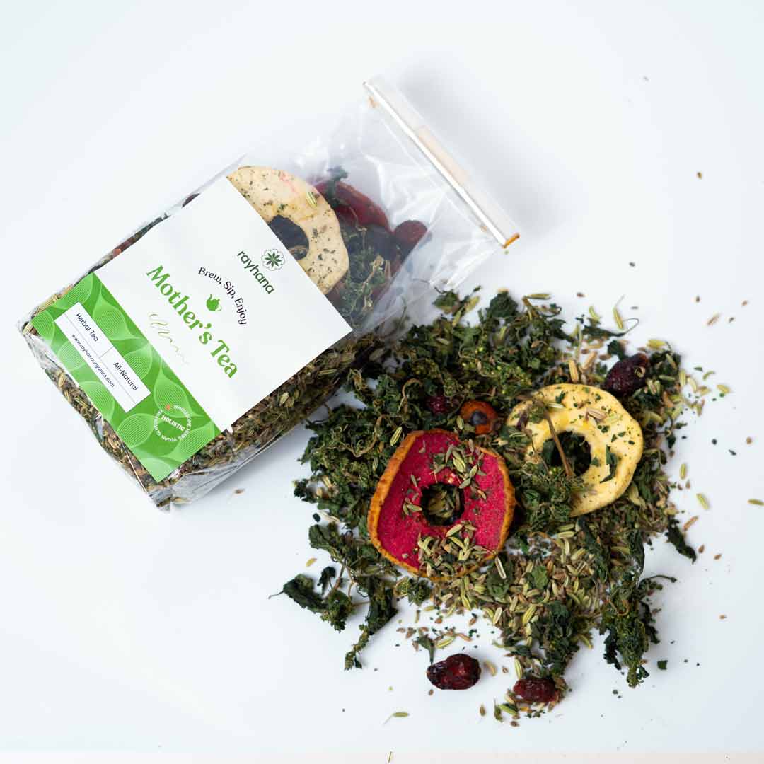Loose leaf mother's tea by Rayhana Organics — dried botanicals for postpartum comfort and women's health