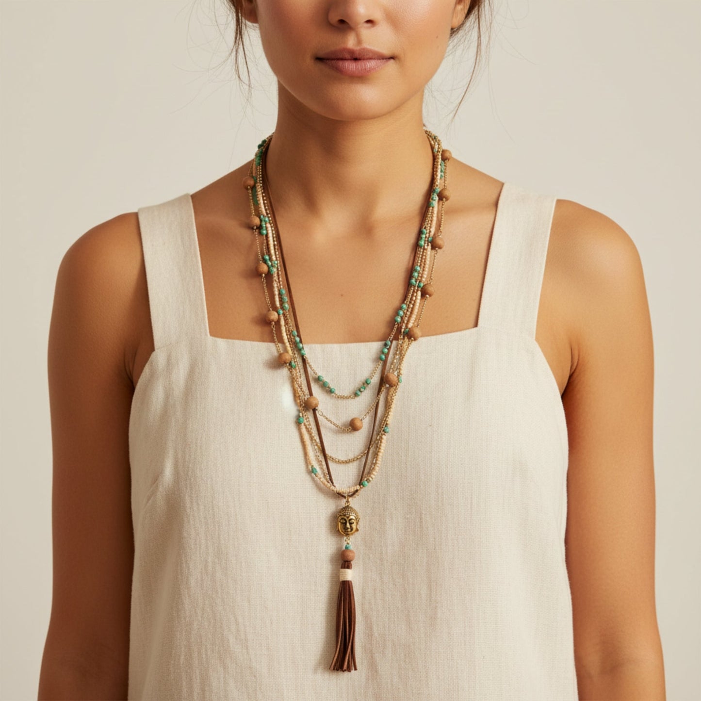 Multi String Antique Gold Buddha Necklace - Handcrafted in India - Best Life Apparel
