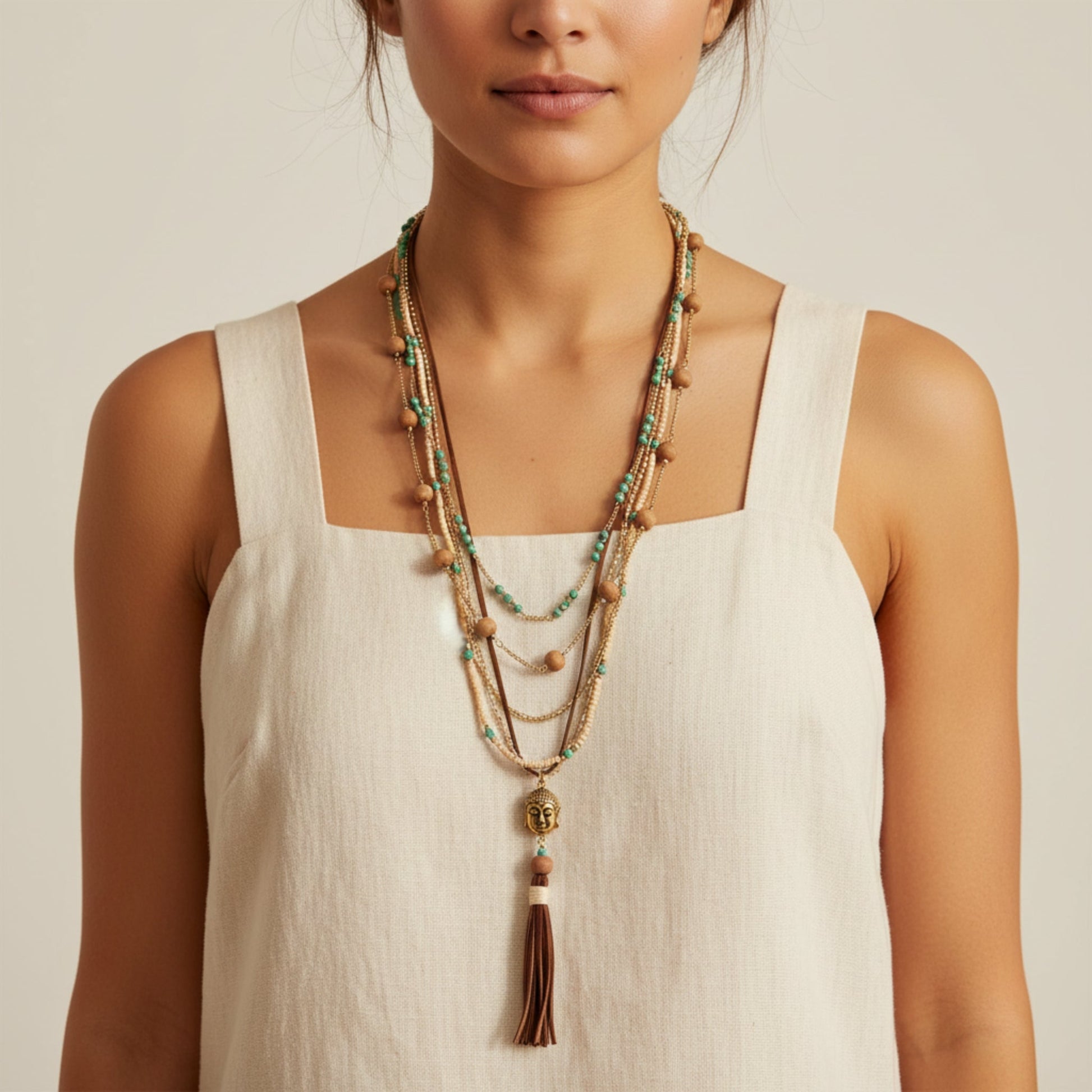 Multi String Antique Gold Buddha Necklace - Handcrafted in India - Best Life Apparel