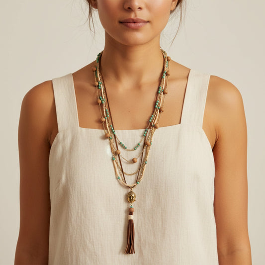 Multi String Antique Gold Buddha Necklace - Handcrafted in India - Best Life Apparel