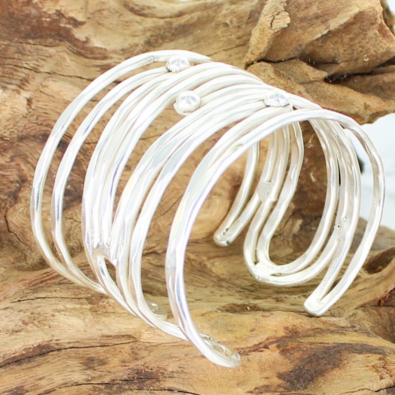 Multi Swirl & Ball Metal Cuff - Silver Colour - Best Life Apparel