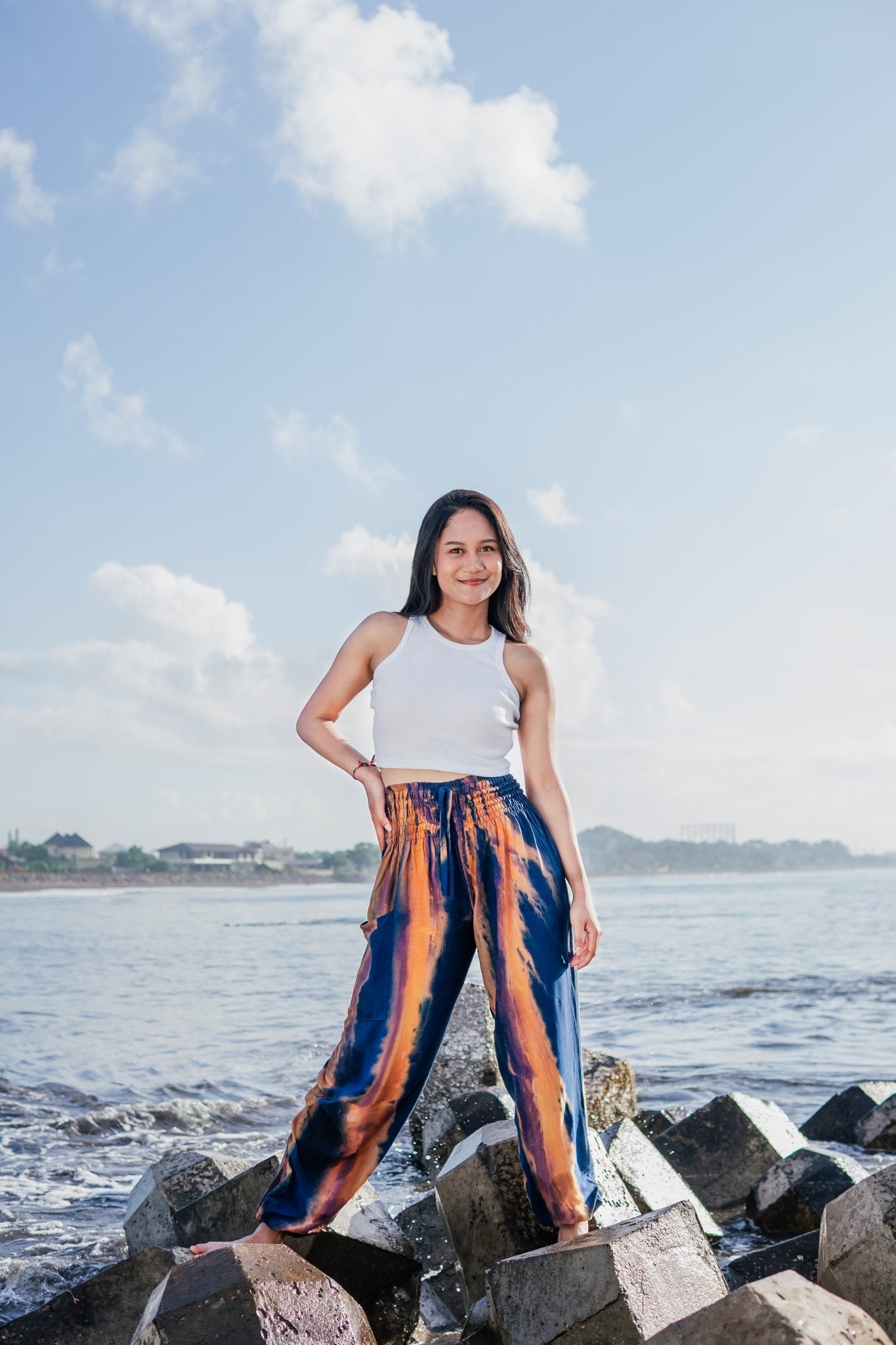 Navy & Gold Abstract Tie Dye Bali Pants - Best Life Apparel