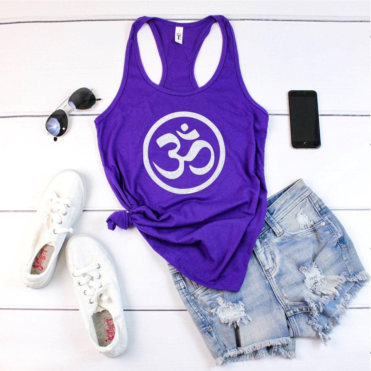 Om Symbol Tank Top | Women's Glitter Yoga Spiritual Shirt - Best Life Apparel