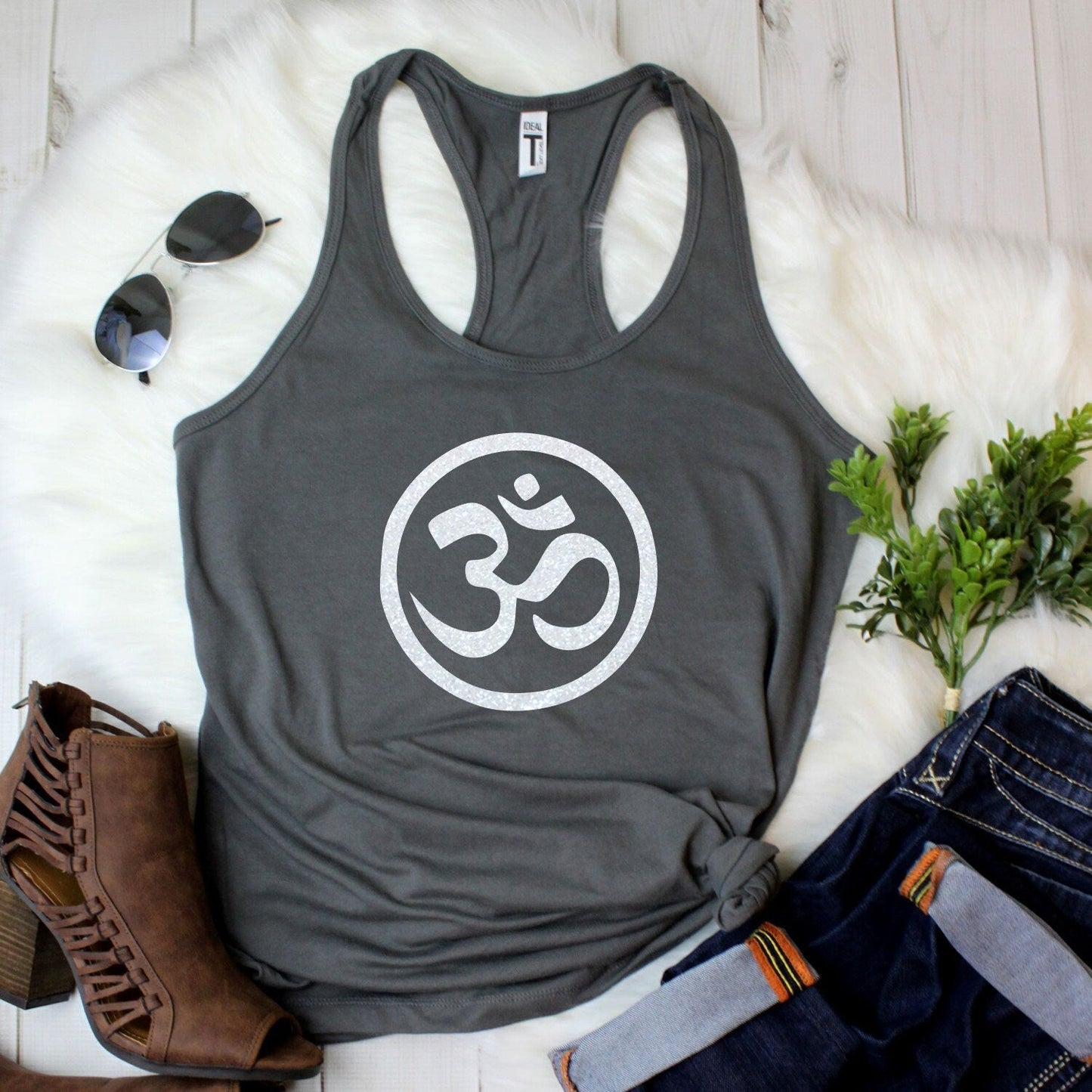 Om Symbol Tank Top | Women's Glitter Yoga Spiritual Shirt - Best Life Apparel