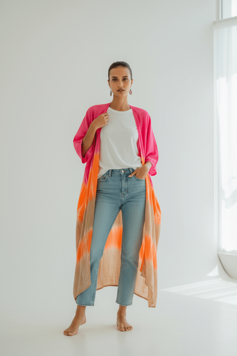 Ombre Strped Kimono - Pink & Orange - Best Life Apparel