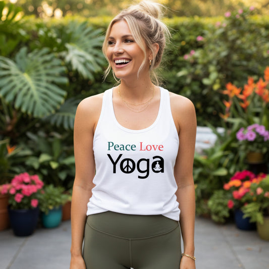 Women's Peace Love Yoga racerback tank — yoga gift for women, yoga lover shirt for her