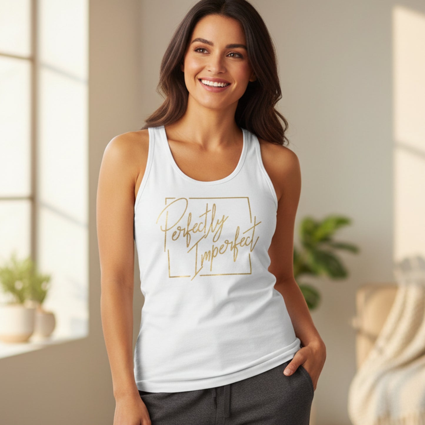 Perfectly Imperfect women's racerback tank — body positive gift for her, self-acceptance tank top for women