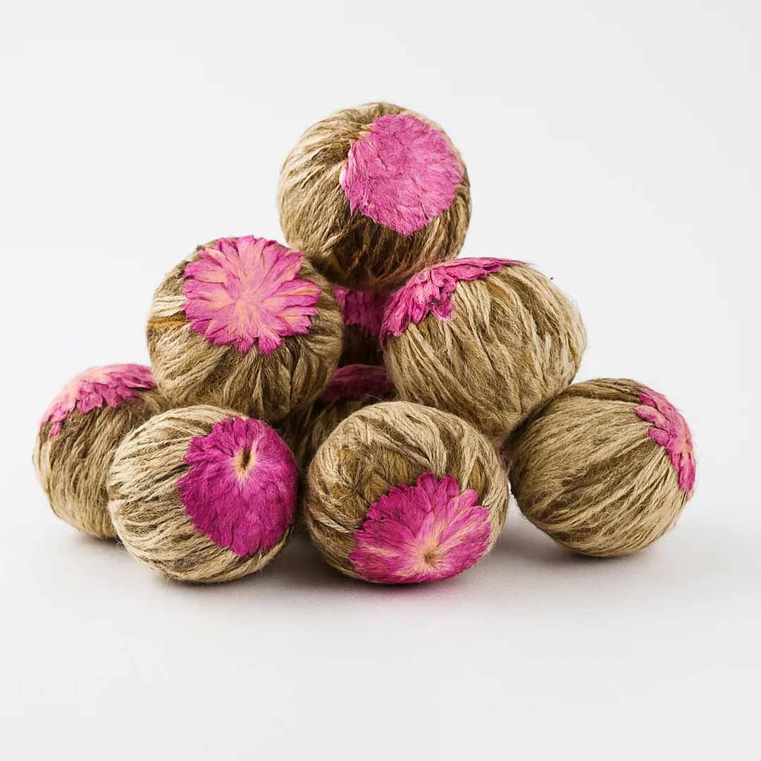 Blooming pink pearl blossom tea — elegant flowering tea gift for tea lovers and wellness seekers