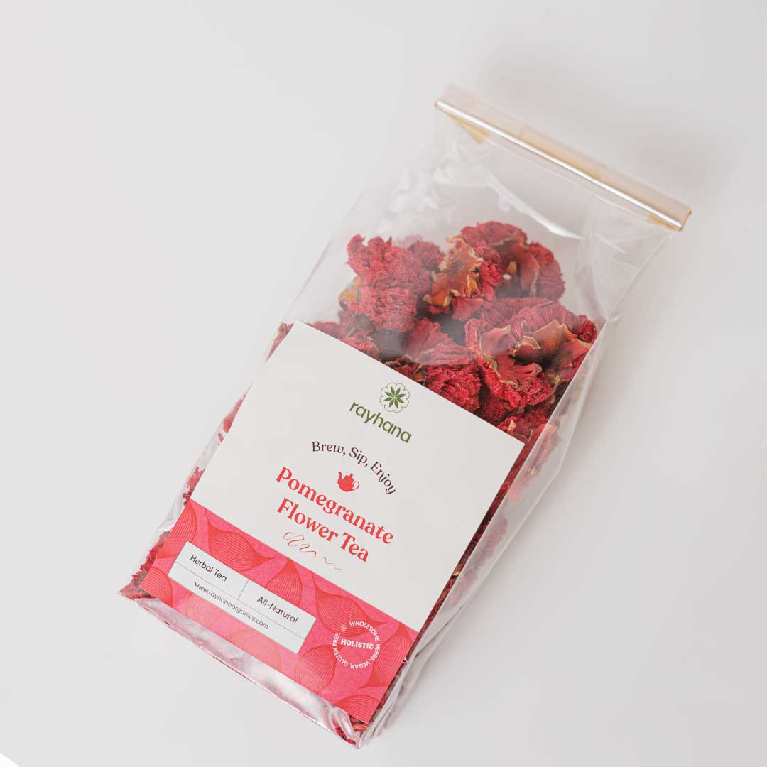 Pomegranate Flower Herbal Tea – Whole Dried Blossoms - By Reyhana Organics - Best Life Apparel