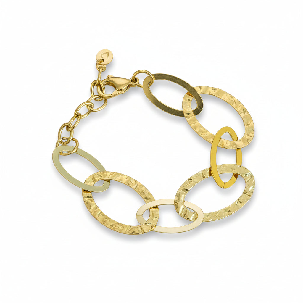 Gold stainless steel linked oval bracelet Bali handmade