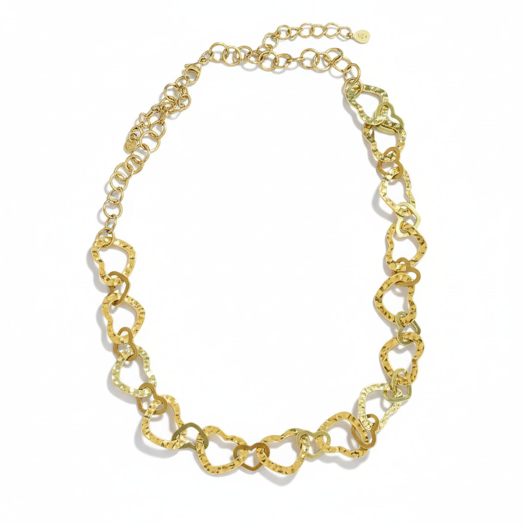 Gold stainless steel linked heart necklace Bali handmade