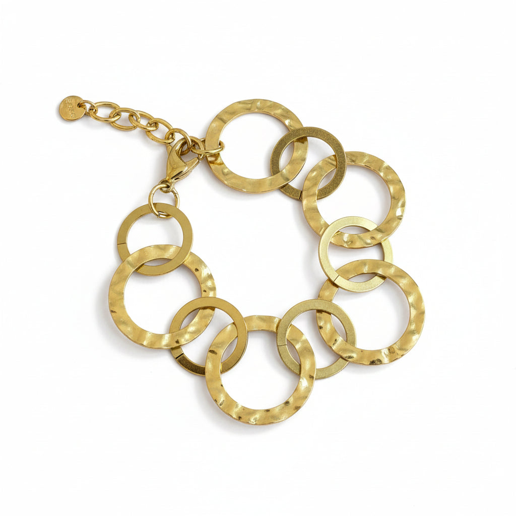 Gold stainless steel linked circle bracelet Bali handmade