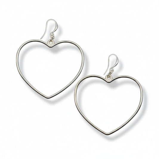 Silver plate simple open heart earrings dainty love jewelry