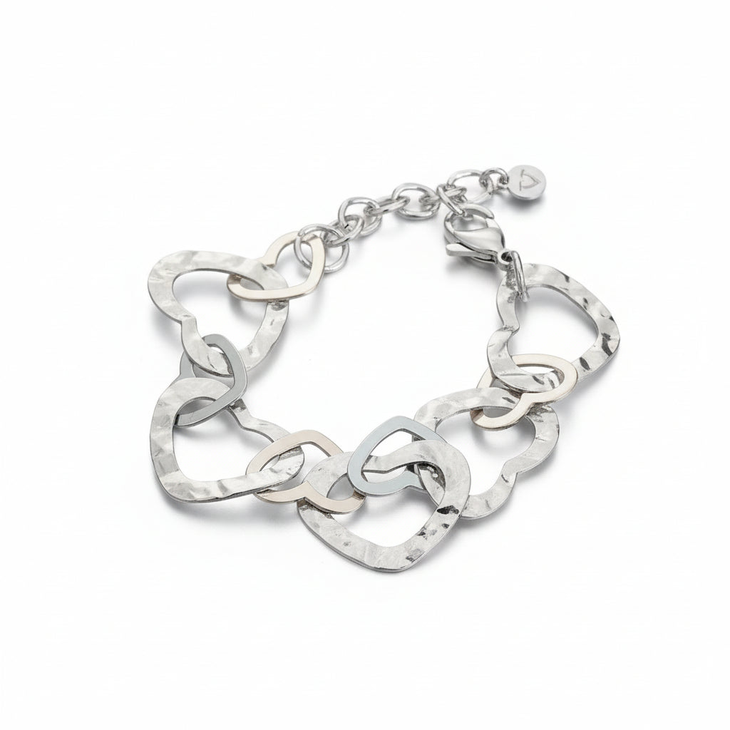 Silver stainless steel linked heart bracelet Bali handmade