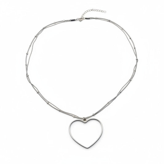 Silver plate simple open heart necklace Bali handmade dainty jewelry