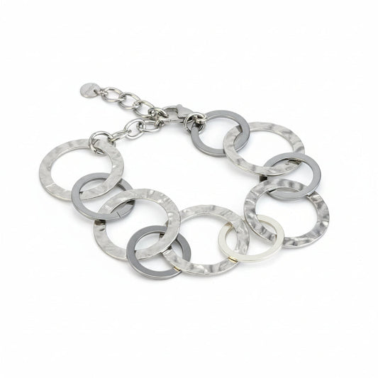 Silver stainless steel linked circle bracelet Bali handmade