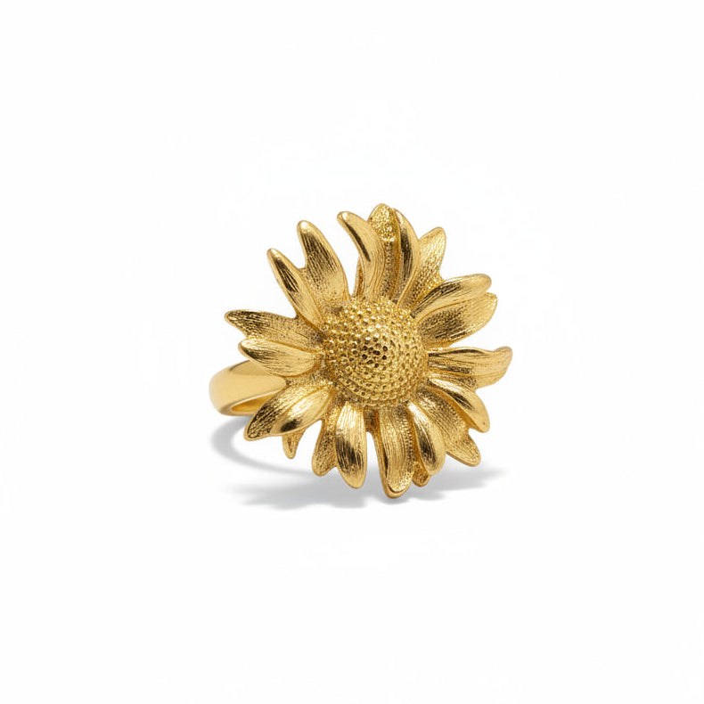 Gold stainless steel flower ring — hypoallergenic artisan jewelry ethically made in Bali