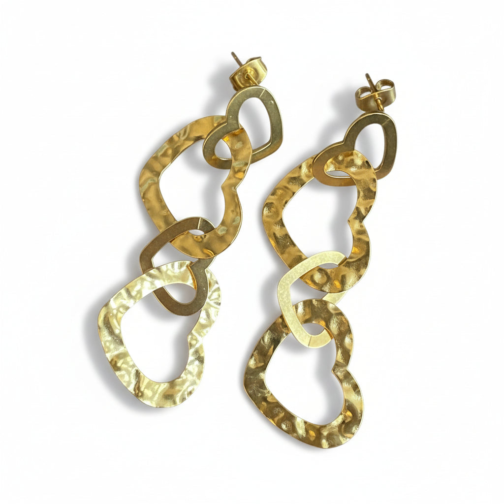 made in bali Gold stainless steel linked heart drop earrings dangle jewelry