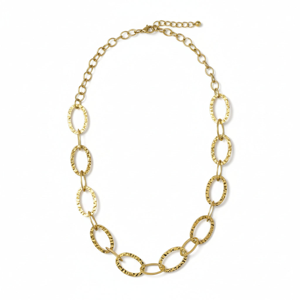 Gold stainless steel oval chain necklace — hypoallergenic artisan jewelry