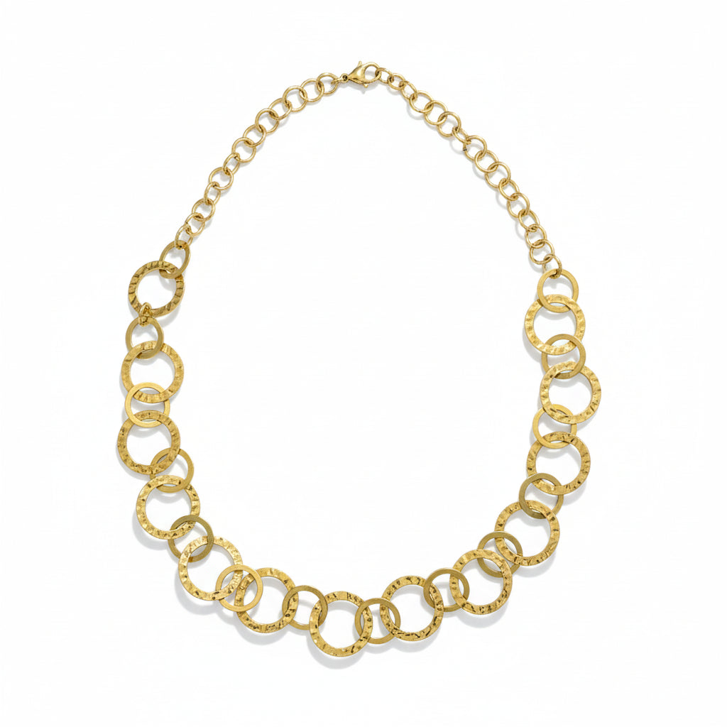 Gold stainless steel linked hoop necklace Bali handmade