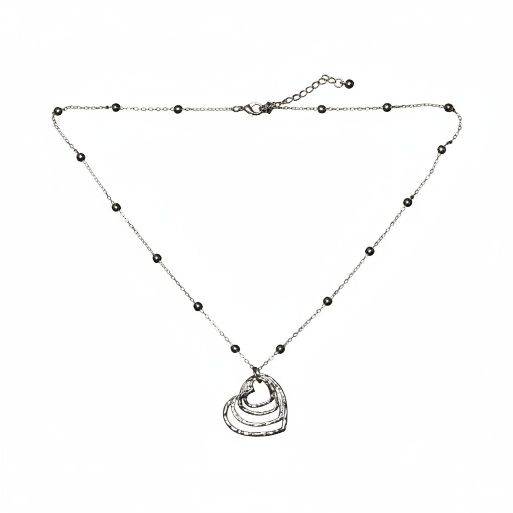 Silver plate stacked heart necklace Bali handmade romantic jewelry