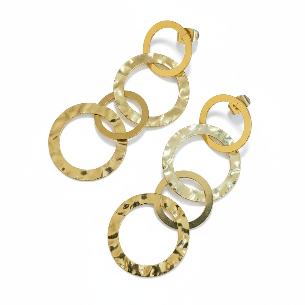 Gold stainless steel linked circle hoop earrings made in bali minimalist jewelry