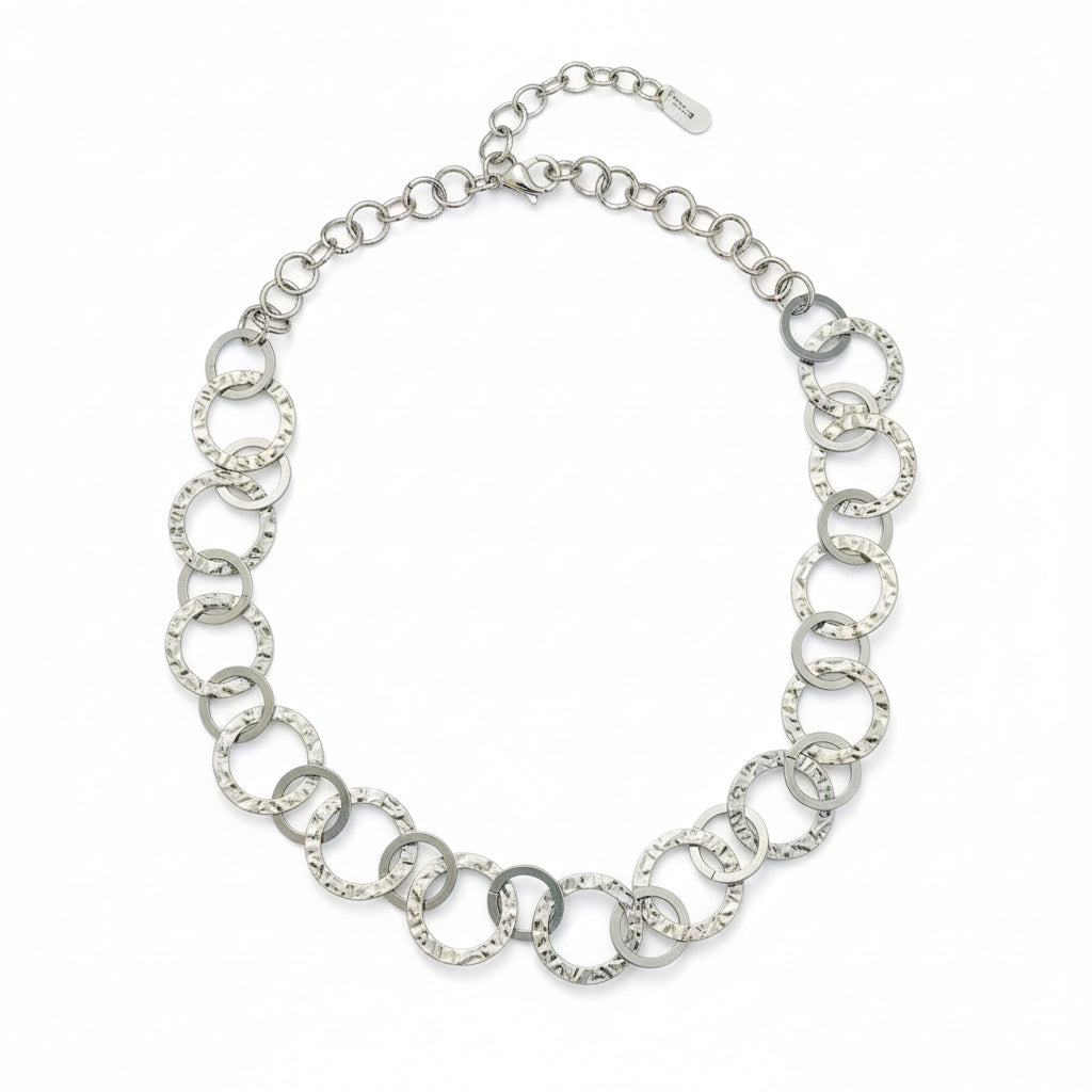Silver stainless steel linked hoop necklace Bali handmade