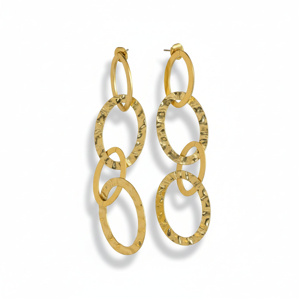 Gold stainless steel linked oval drop earrings made in bali minimalist jewelry