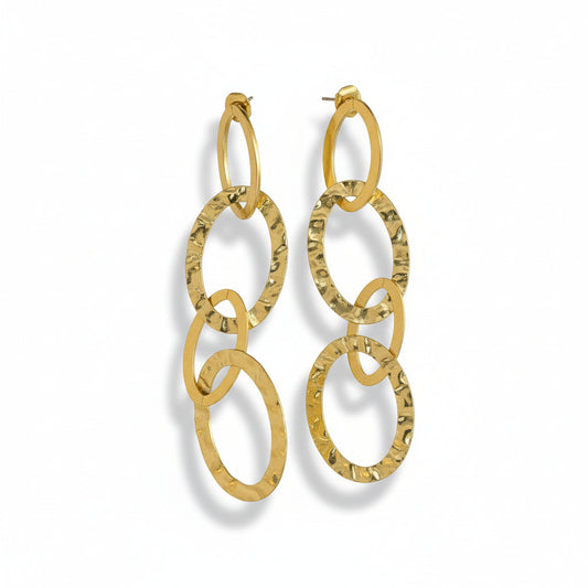Gold stainless steel linked oval drop earrings made in bali minimalist jewelry