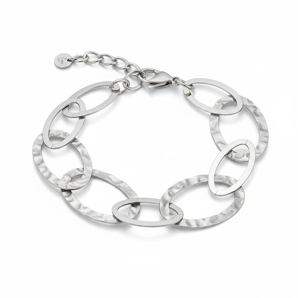 Silver stainless steel linked oval bracelet Bali handmade