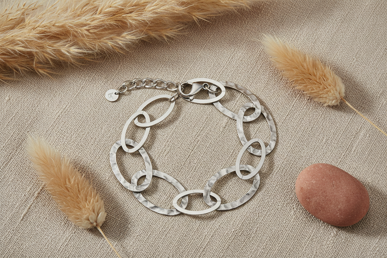 Handmade silver oval link bracelet boho everyday style