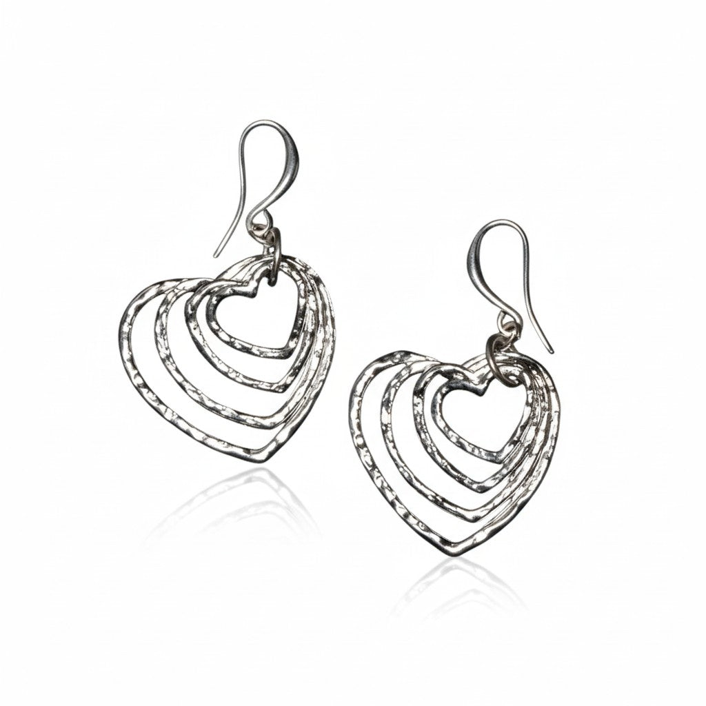 Silver plate stacked heart earrings layered romantic jewelry
Large Hoop Earrings - Silver Plate