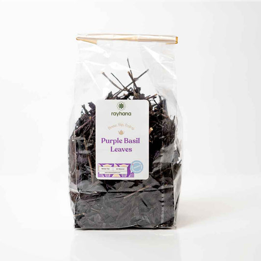 Dried purple basil leaves — aromatic loose herb for herbal tea infusions and natural cooking