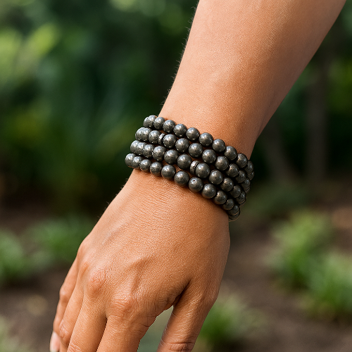 Pyrite gemstone bracelet for women — gold crystal bead bracelet for abundance and confidence